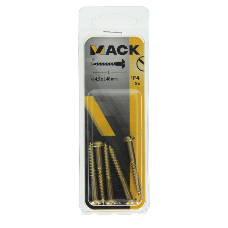 Mack 1019666 - vis à bois tête cylindrique laiton 5 pcs 4,5 x 40 mm | 10 pièces