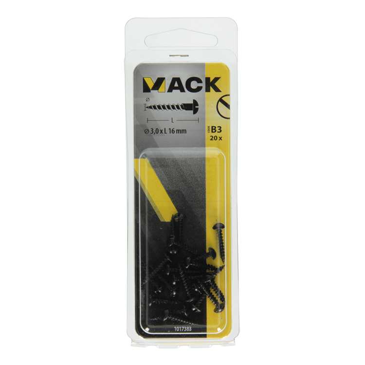 Mack 1017383 - vis à bois tête cylindrique galvanisée noire 20 pcs 3,0 x 16 mm | 10 pièces