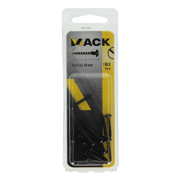 Mack 1017384 - vis à bois tête cylindrique galvanisée noire 15 pcs 3,5 x 20 mm | 10 pièces