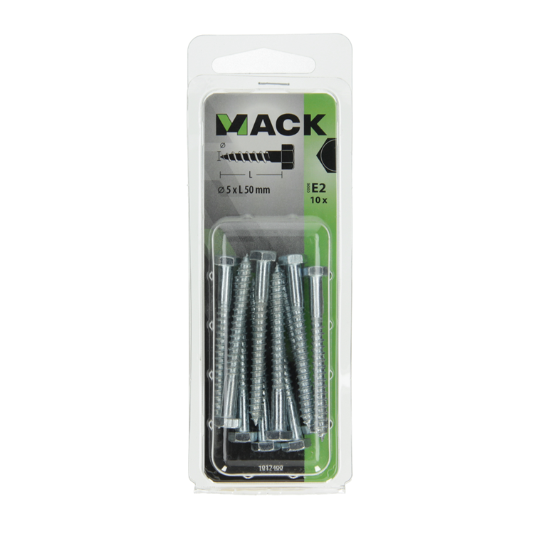 Mack 1017400 - boulon fileté à bois en acier galvanisé 10 pièces 5 x 50 mm | 10 pièces