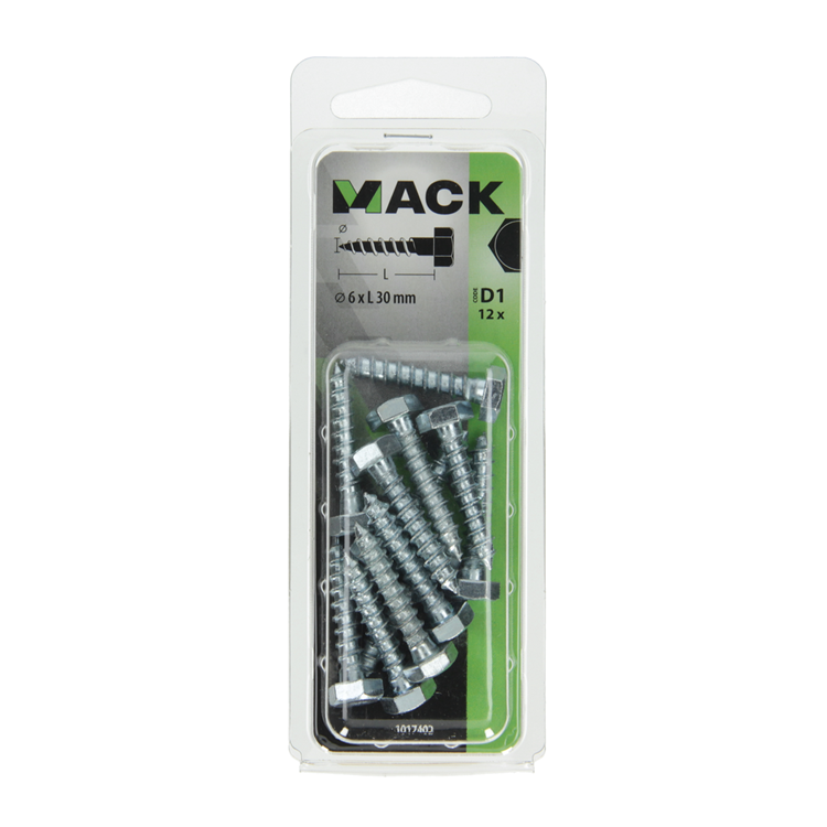 Mack 1017402 - boulon fileté à bois en acier galvanisé 12 pièces 6 x 30 mm | 10 pièces