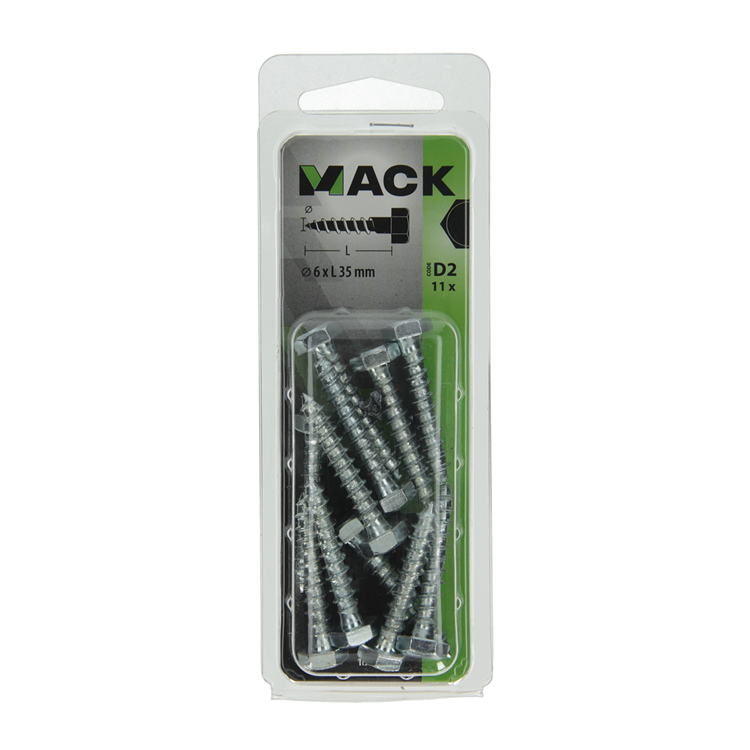 Mack 1017403 - boulon fileté à bois en acier galvanisé 11 pièces 6 x 35 mm | 10 pièces