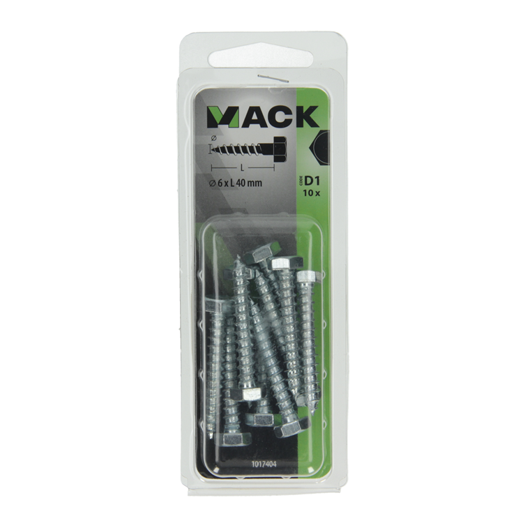 Mack 1017404 - boulon fileté à bois en acier galvanisé 10 pièces 6 x 40 mm | 10 pièces