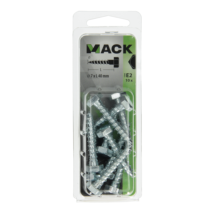 Mack 1017408 - boulon fileté à bois en acier galvanisé 10 pièces 7 x 40 mm | 5 pièces