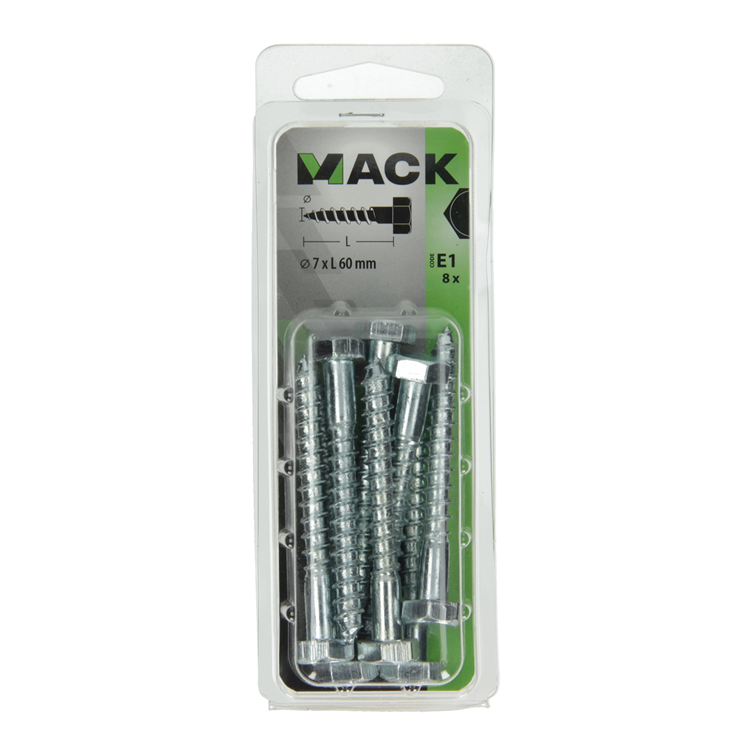 Mack 1017410 - boulon fileté à bois en acier galvanisé 8 pièces 7 x 60 mm | 5 pièces