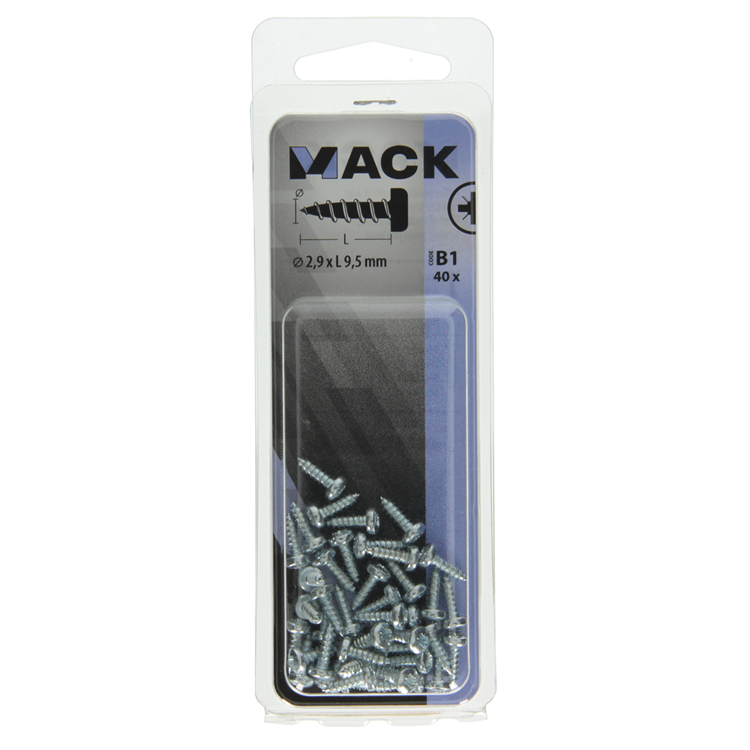 Mack 1017434 - vis autotaraudeuse à tête cylindrique galv. 40 pièces 2,9 x 9,5 mm | 10 pièces