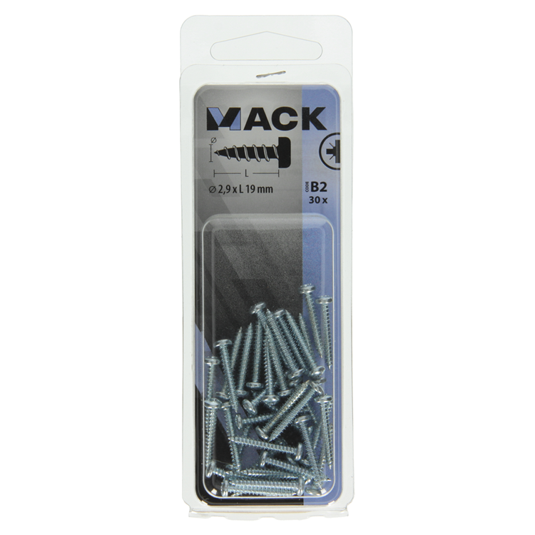 Mack 1017436 - vis autotaraudeuse à tête cylindrique galv. 30 pièces 2,9 x 19 mm | 10 pièces