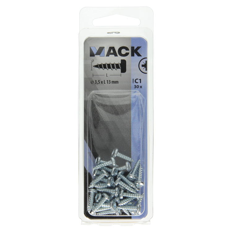 Mack 1017438 - vis autotaraudeuse à tête cylindrique galv. 30 pièces 3,5 x 13 mm | 10 pièces