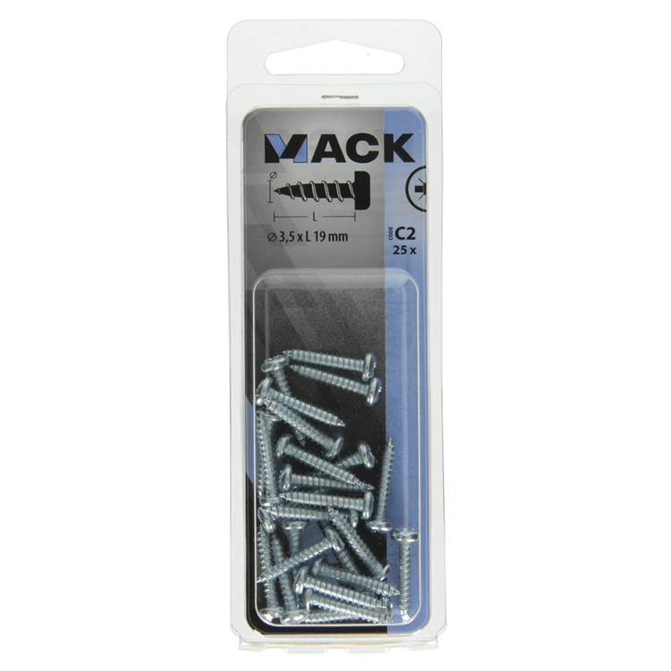 Mack 1017440 - vis autotaraudeuse à tête cylindrique galv. 25 pièces 3,5 x 19 mm | 10 pièces