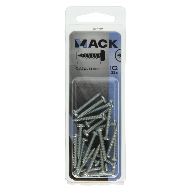 Mack 1017441 - vis autotaraudeuse à tête cylindrique galv. 22 pièces 3,5 x 25 mm | 10 pièces