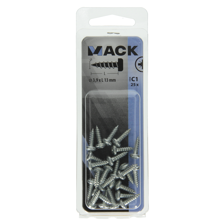 Mack 1017442 - vis autotaraudeuse à tête cylindrique galv. 25 pièces 3,9 x 13 mm | 10 pièces