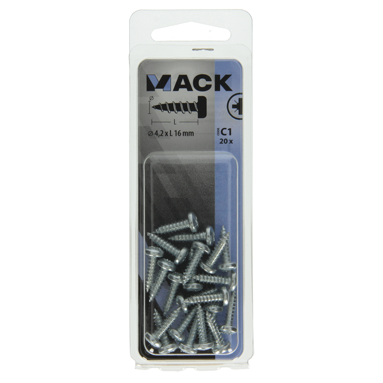 Mack 1017447 - vis autotaraudeuse à tête cylindrique galv. 20 pièces 4,2 x 16 mm | 10 pièces