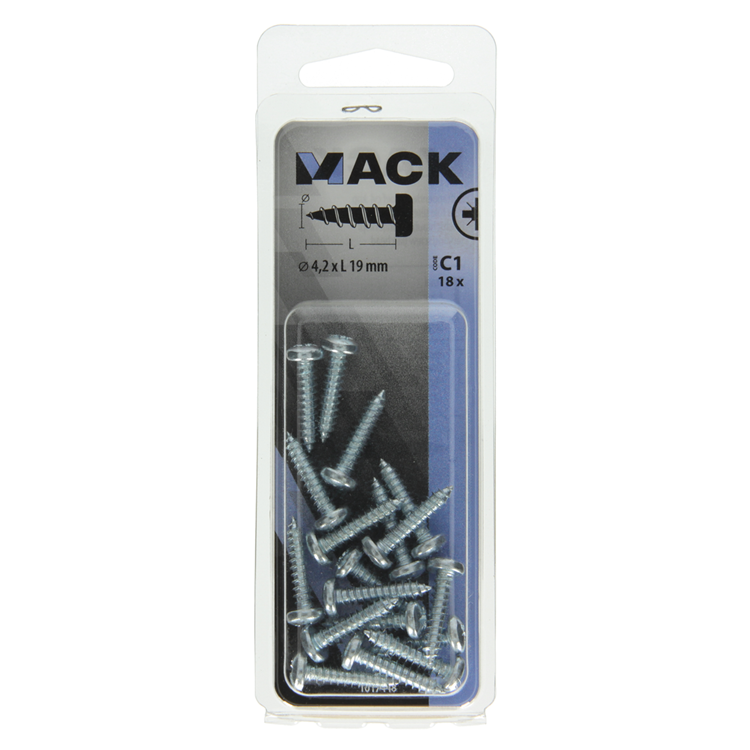 Mack 1017448 - vis autotaraudeuse à tête cylindrique galv. 18 pièces 4,2 x 19 mm | 10 pièces