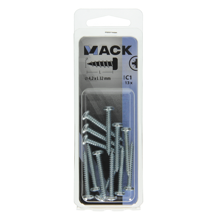Mack 1017450 - vis autotaraudeuse à tête cylindrique galv. 13 pièces 4,2 x 32 mm | 10 pièces