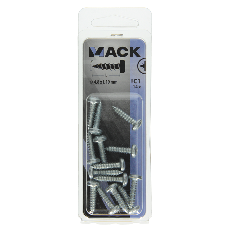 Mack 1017451 - vis autotaraudeuse à tête cylindrique galv. 14 pièces 4,8 x 19 mm | 10 pièces