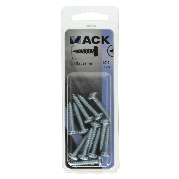Mack 1017452 - vis autotaraudeuse à tête cylindrique galv. 12 pièces 4,8 x 25 mm | 10 pièces