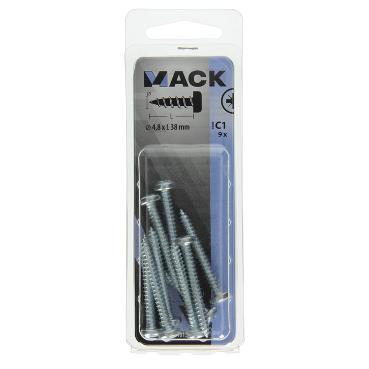 Mack 1017454 - vis autotaraudeuse à tête cylindrique galv. 9 pièces 4,8 x 38 mm | 10 pièces