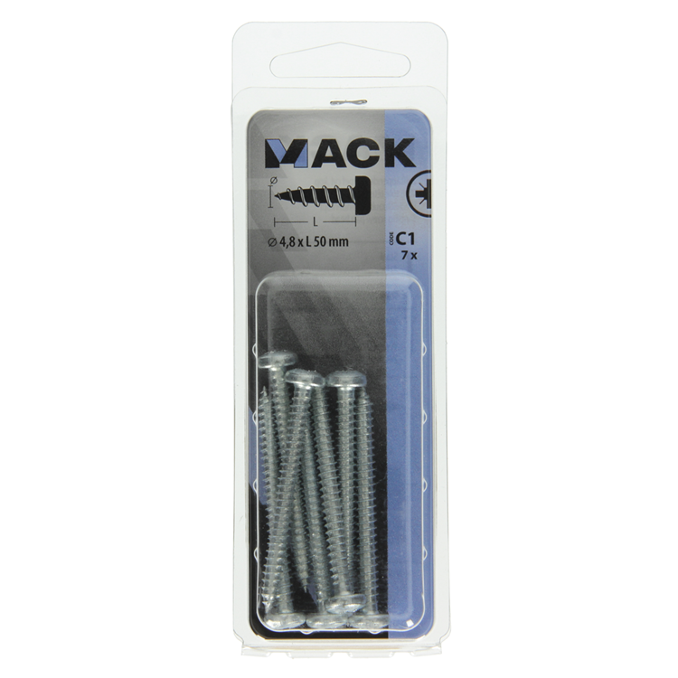 Mack 1017455 - vis autotaraudeuse à tête cylindrique galv. 7 pièces 4,8 x 50 mm | 10 pièces