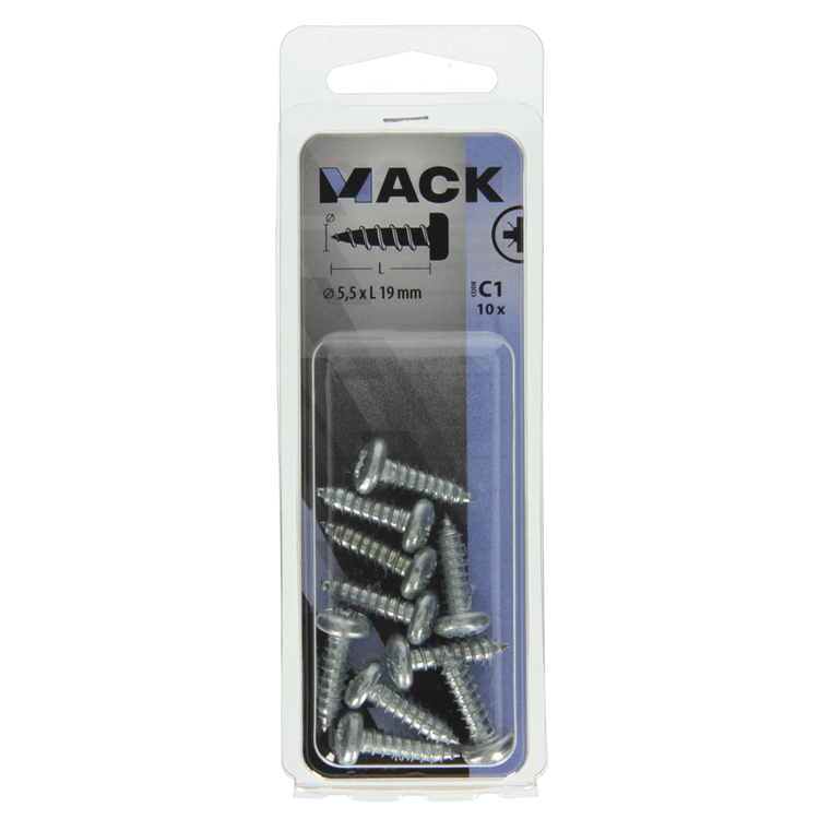 Mack 1017457 - vis autotaraudeuse à tête cylindrique galv. 10 pièces 5,5 x 19 mm | 10 pièces