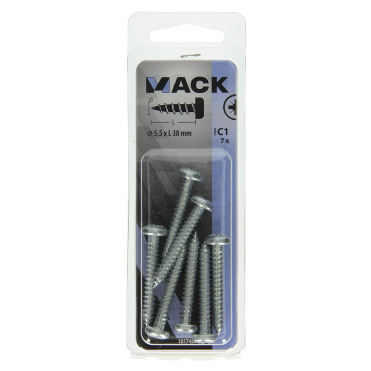 Mack 1017459 - vis autotaraudeuse à tête cylindrique galv. 7 pièces 5,5 x 38 mm | 10 pièces