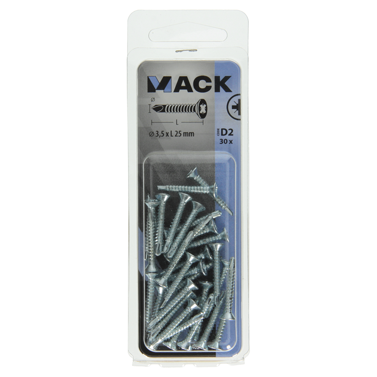 Mack 1017462 - vis autoperceuse à tête galvanisée. 30 pièces 3,5 x 25 mm | 10 pièces