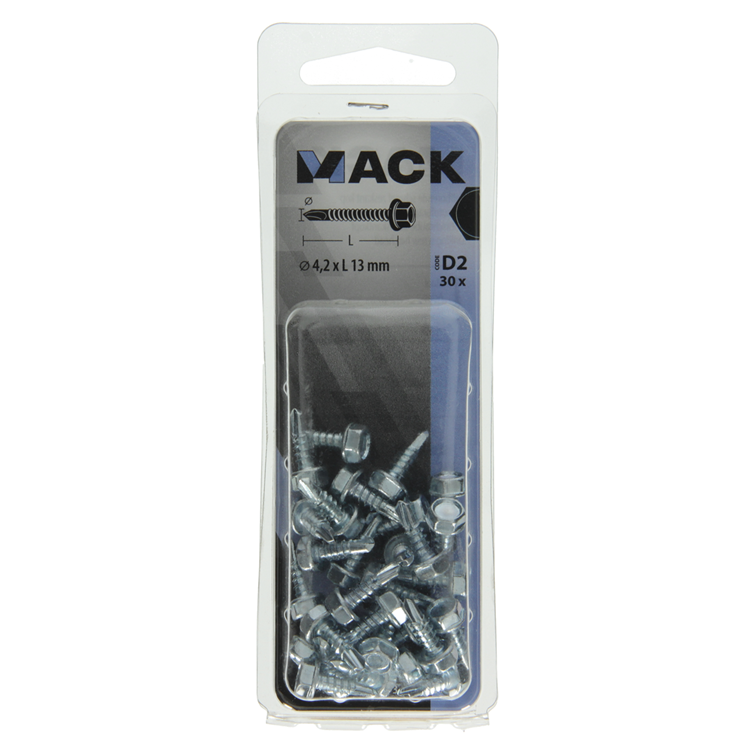 Mack 1017473 - vis autoperceuse hexagonale. tête galvanisée. 30 pièces 4,2 x 13 mm | 10 pièces