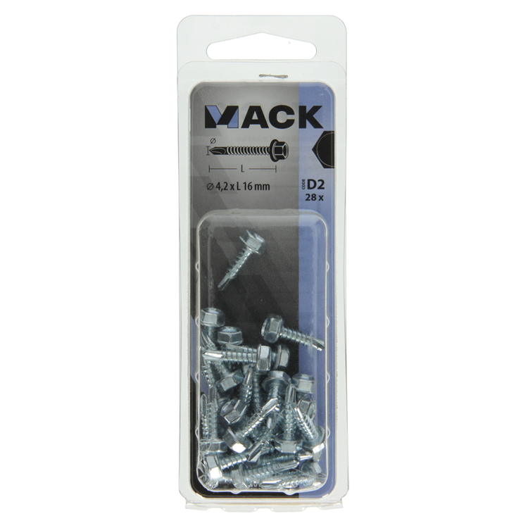 Mack 1017474 - vis autoperceuse hexagonale. tête galvanisée. 28 pièces 4,2 x 16 mm | 10 pièces