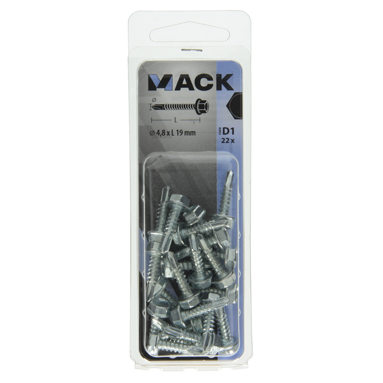 Mack 1017476 - vis autoperceuse hexagonale. tête galvanisée. 22 pièces 4,8 x 19 mm | 10 pièces