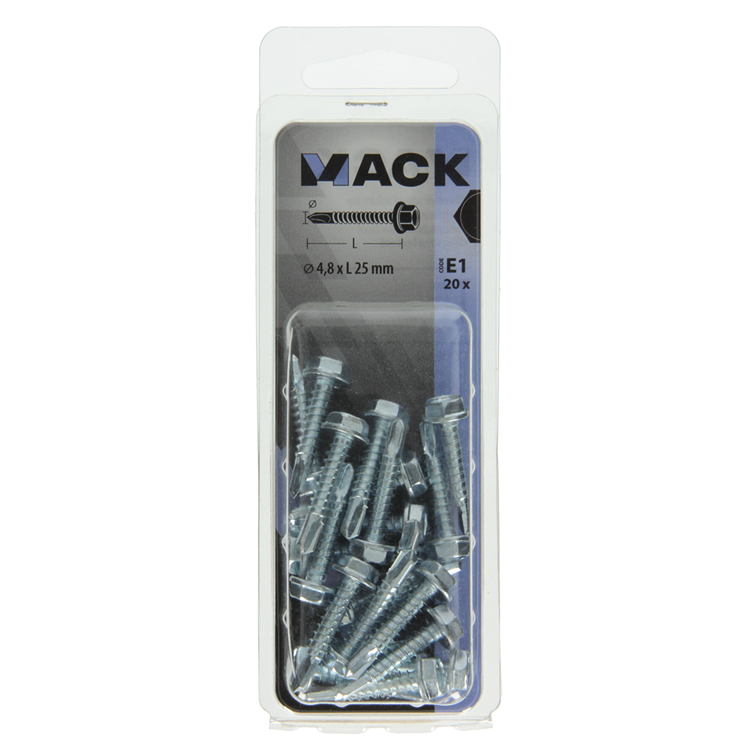Mack 1017477 - vis autoperceuse hexagonale. tête galvanisée. 20 pièces 4,8 x 25 mm | 10 pièces