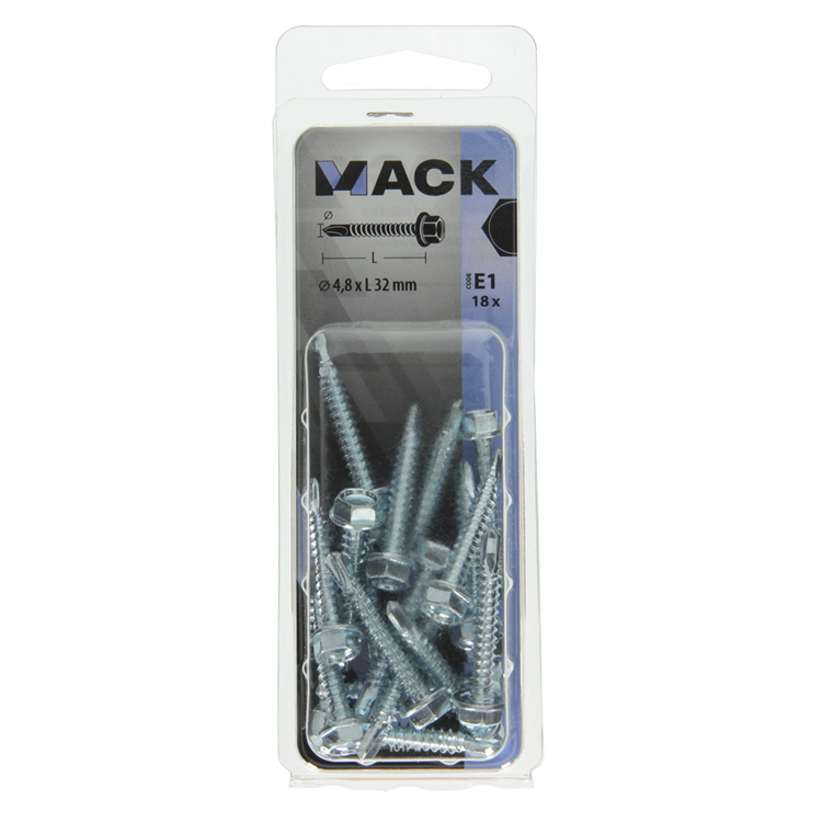 Mack 1017478 - vis autoperceuse hexagonale. tête galvanisée. 18 pièces 4,8 x 32 mm | 5 pièces