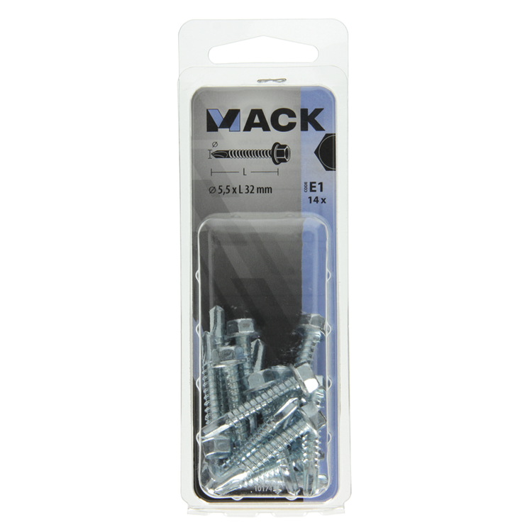 Mack 1017479 - vis autoperceuse hexagonale. tête galvanisée. 14 pièces 5,5 x 32 mm | 5 pièces