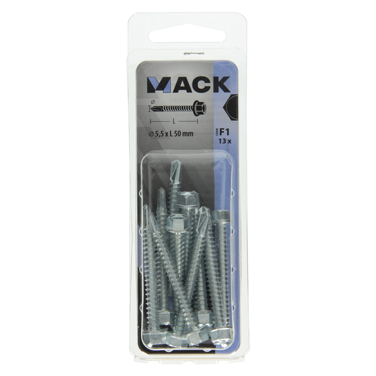 Mack 1017480 - vis autoperceuse hexagonale. tête galvanisée. 13 pièces 5,5 x 50 mm | 5 pièces