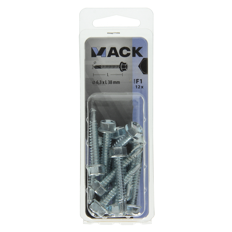 Mack 1017481 - vis autoperceuse hexagonale. tête galvanisée. 12 pièces 6,3 x 38 mm | 5 pièces