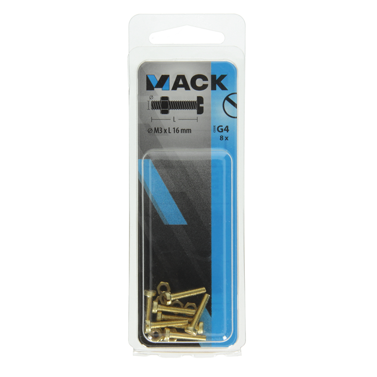 Mack 1019681 - vis à métal culasse + écrou laiton 8pcs m3 x 16 mm | 10 pièces