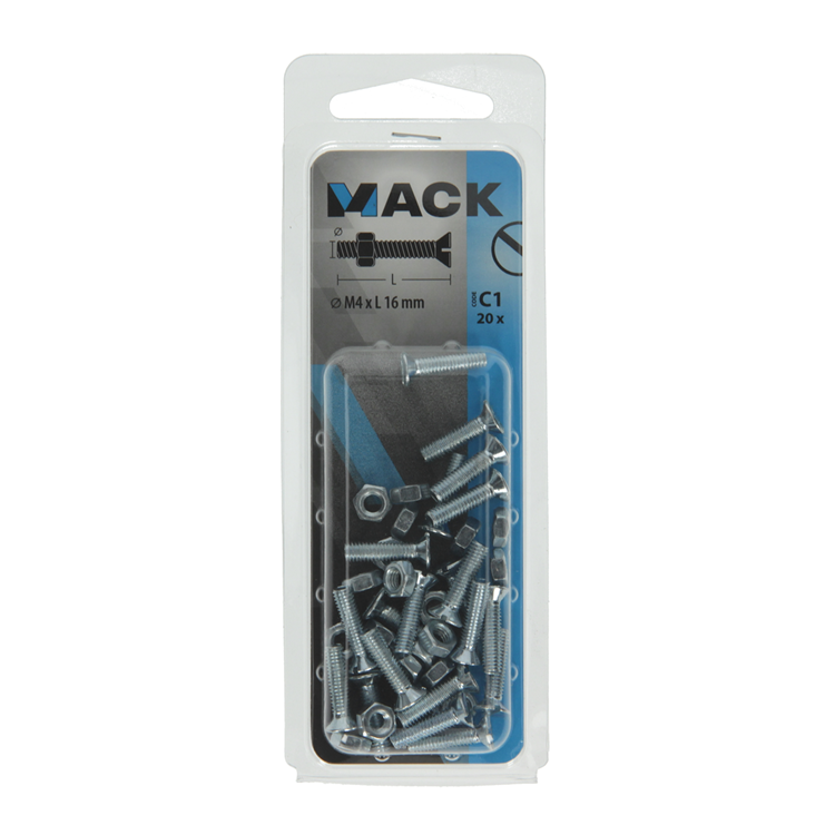 Mack 1017491 - vis à métal galvanisée. tête + écrou plaqué 20pcs m4 x 16 mm | 10 pièces
