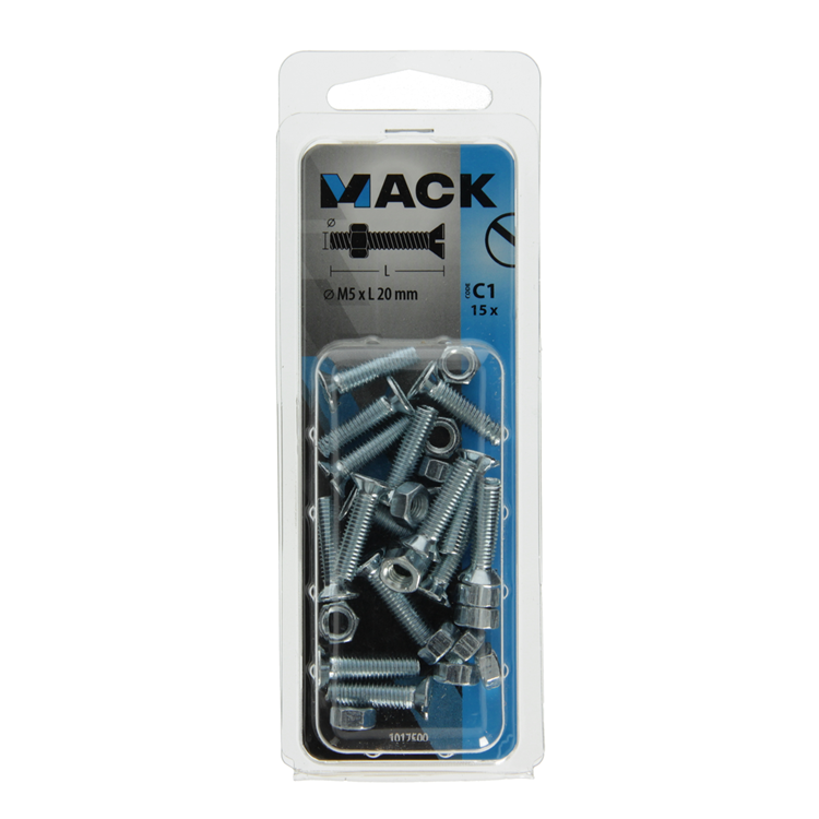 Mack 1017500 - vis à métal galvanisée. tête + écrou plaqué 15pcs m5 x 20 mm | 10 pièces