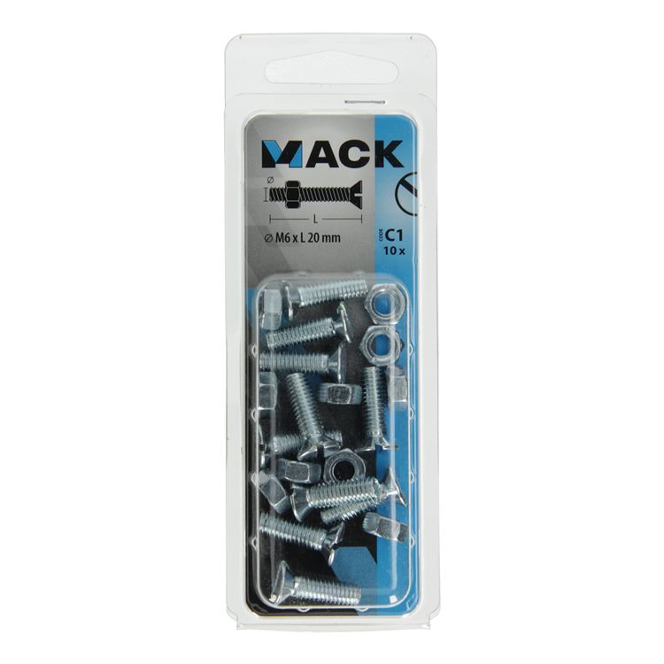 Mack 1017508 - vis à métal galvanisée. tête + écrou plaqué 10pcs m6 x 20mm | 10 pièces