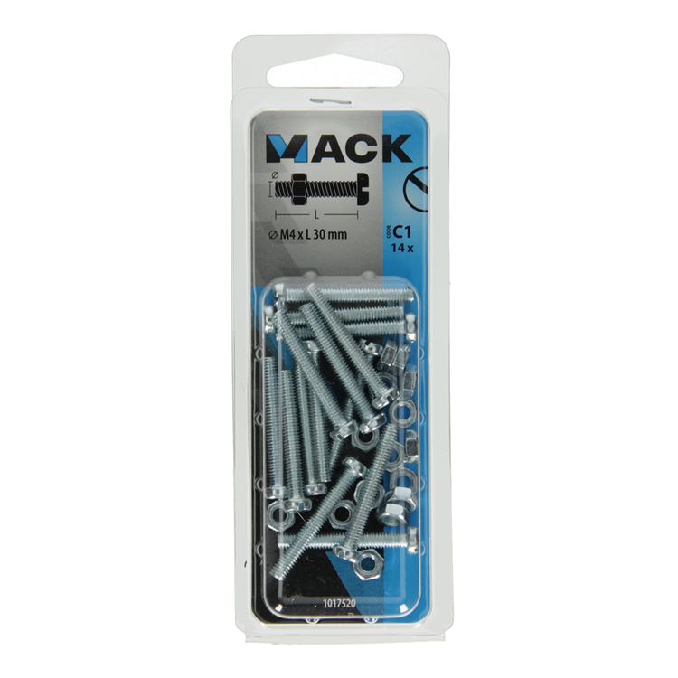 Mack 1017520 - vérin à vis métal. tête + écrou plaqué 14 pcs m4 x 30 mm | 10 pièces