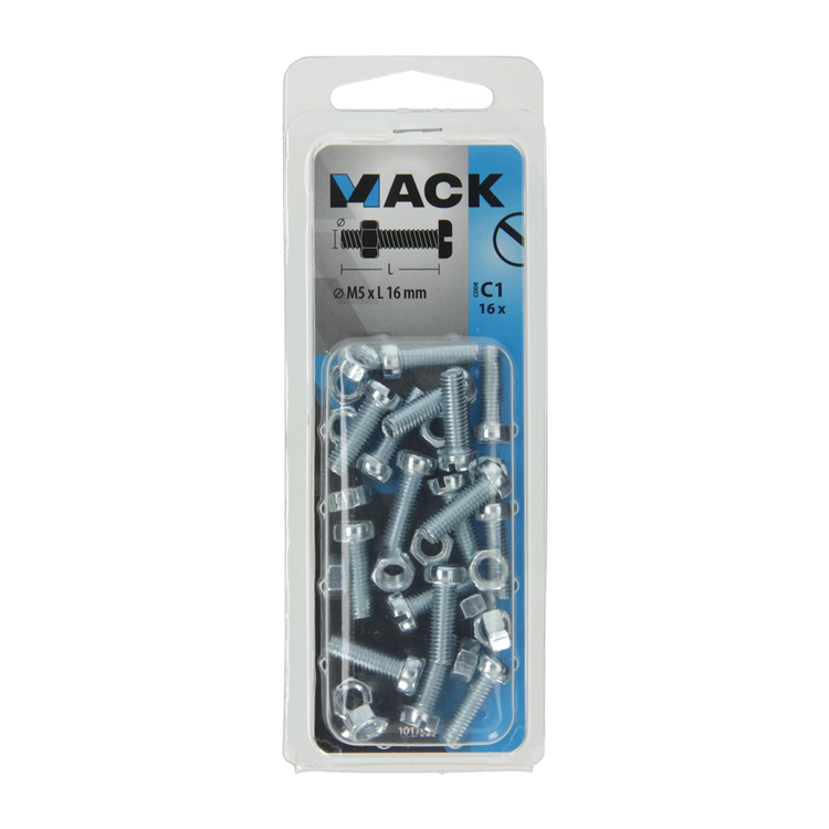 Mack 1017523 - vérin à vis métal. tête + écrou plaqué 16 pcs m5 x 16 mm | 10 pièces