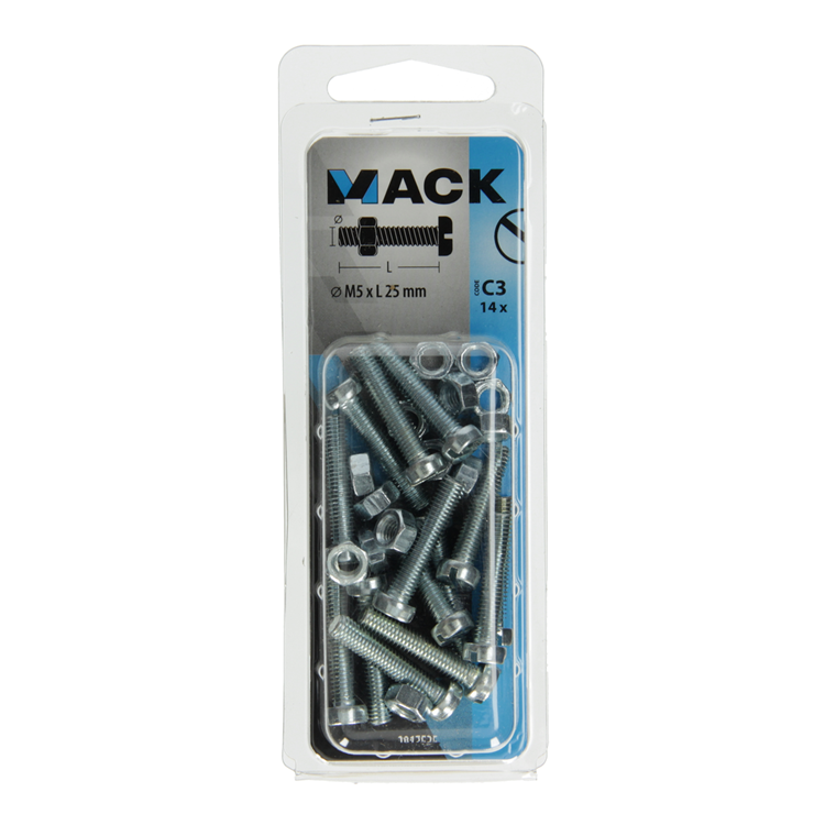 Mack 1017525 - vérin à vis métal. tête + écrou plaqué 14 pcs m5 x 25 mm | 10 pièces