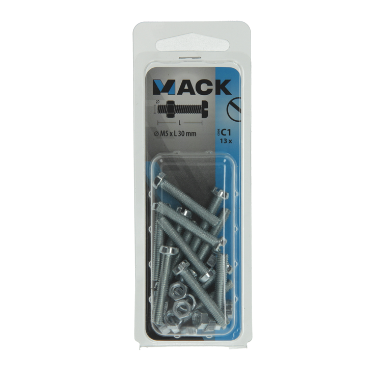 Mack 1017526 - vérin à vis métal. tête + écrou plaqué 13 pcs m5 x 30 mm | 10 pièces