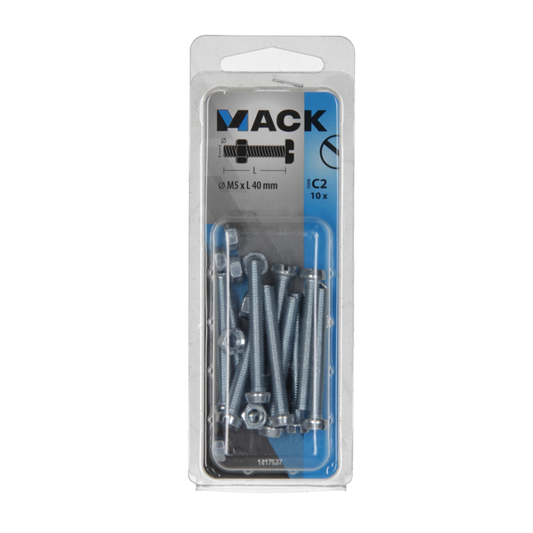 Mack 1017527 - vérin à vis métal. tête + écrou plaqué 10 pcs m5 x 40 mm | 10 pièces