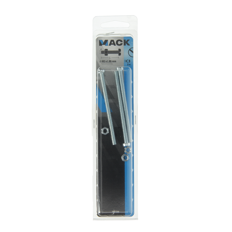 Mack 1017530 - vérin à vis métal. tête + écrou plaqué 3 pcs m5 x 80 mm | 5 pièces