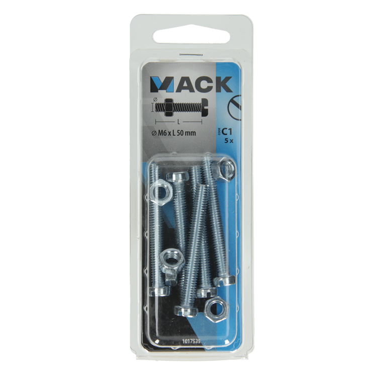 Mack 1017535 - vérin à vis métal. tête + écrou plaqué 5 pcs m6 x 50 mm | 10 pièces
