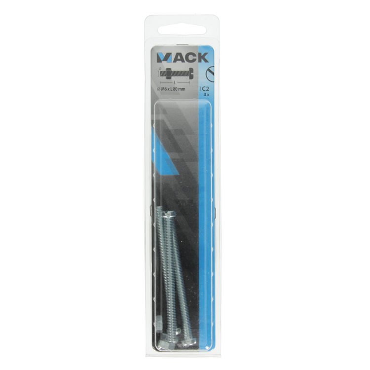 Mack 1017537 - vérin à vis métal. tête + écrou plaqué 3 pcs m6 x 80 mm | 5 pièces