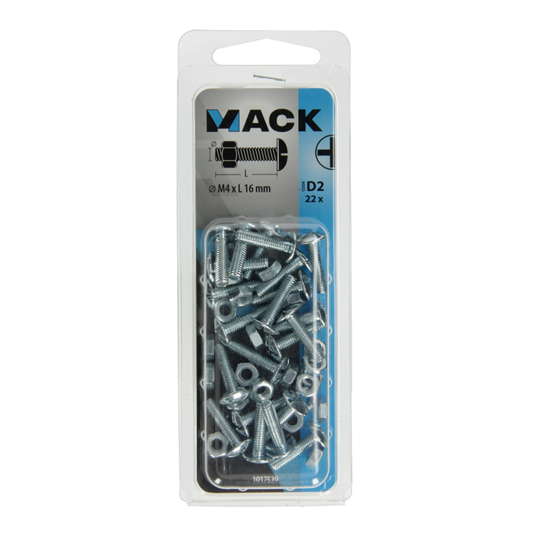 Mack 1017539 - boulon de chauffage + écrou acier galvanisé 22 pcs m4 x 16 mm | 10 pièces