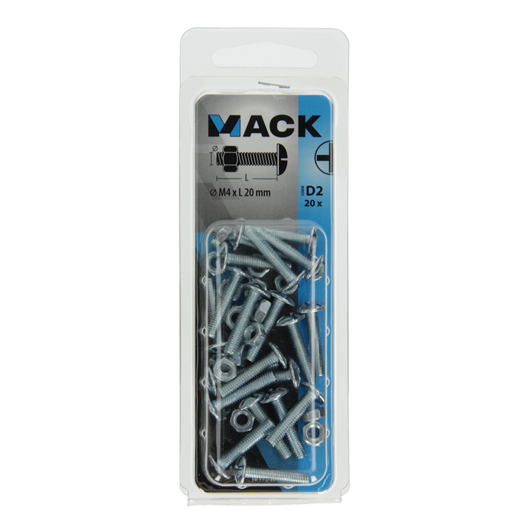 Mack 1017540 - boulon de chauffage + écrou acier galvanisé 20 pcs m4 x 20 mm | 10 pièces