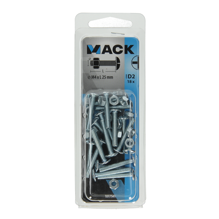 Mack 1017541 - boulon de chauffage + écrou acier galvanisé 18 pcs m4 x 25 mm | 10 pièces