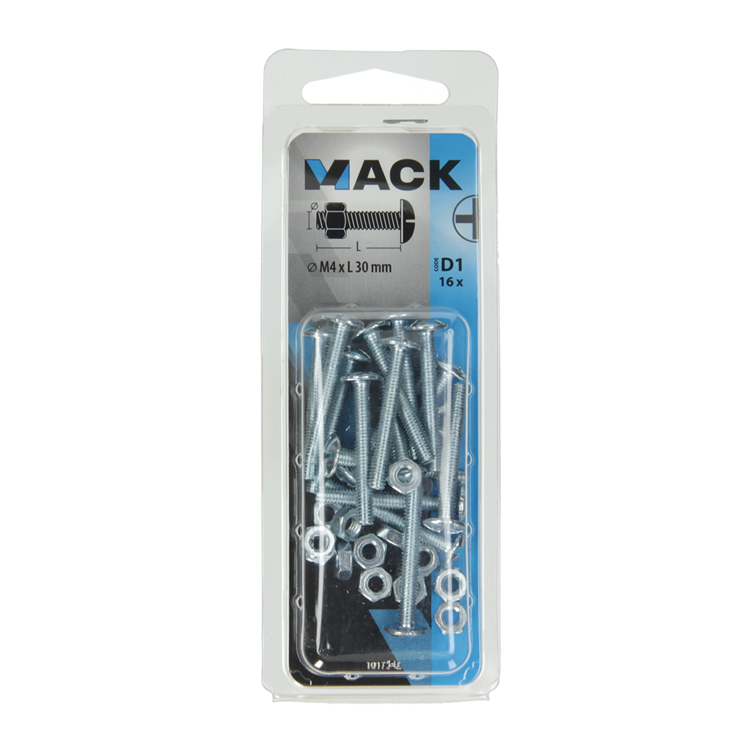 Mack 1017542 - boulon de chauffage + écrou acier galvanisé 16 pcs m4 x 30 mm | 10 pièces