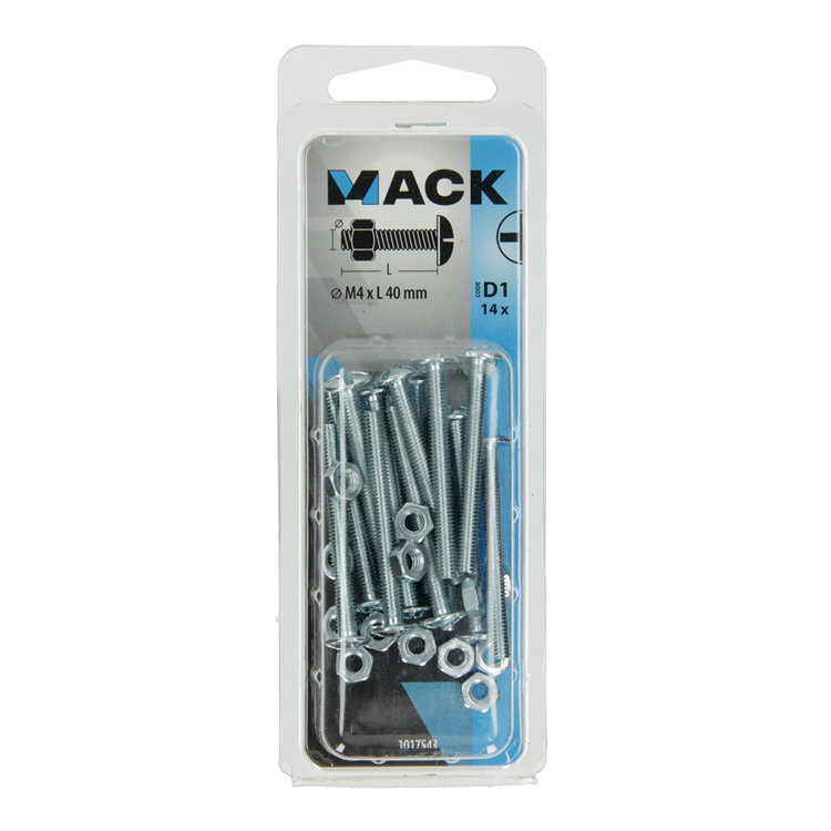 Mack 1017543 - boulon de chauffage + écrou acier galvanisé 14 pcs m4 x 40 mm | 10 pièces